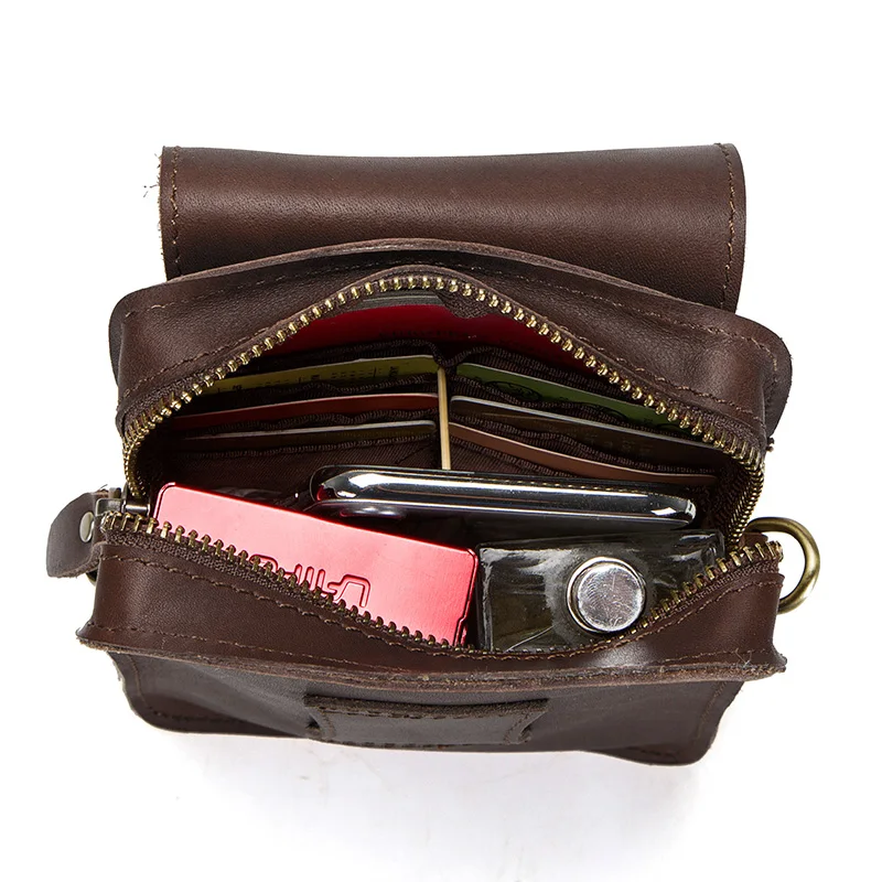 US $25.55 Top Quality Men Waist Pack Leather Vintage Travel Cell Phone Bag With Zipper Pocket Card Holder For Male Shoulder Bag