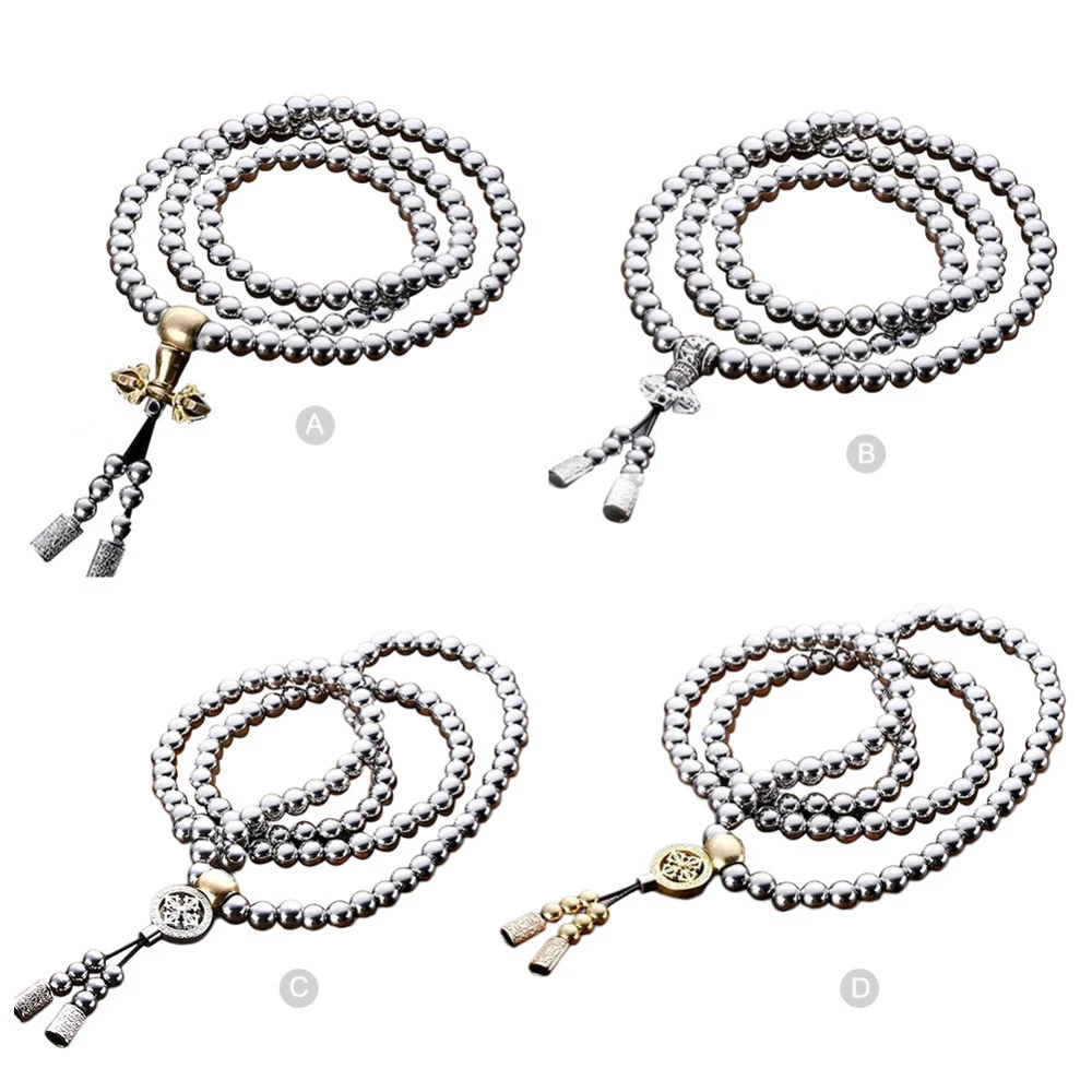C Outdoor Tactical 108 Buddha Beads Self-defense Hand Chain Necklace Bracelet Full Steel Chain Personal Protection Supplies Self-defense Hand Chain