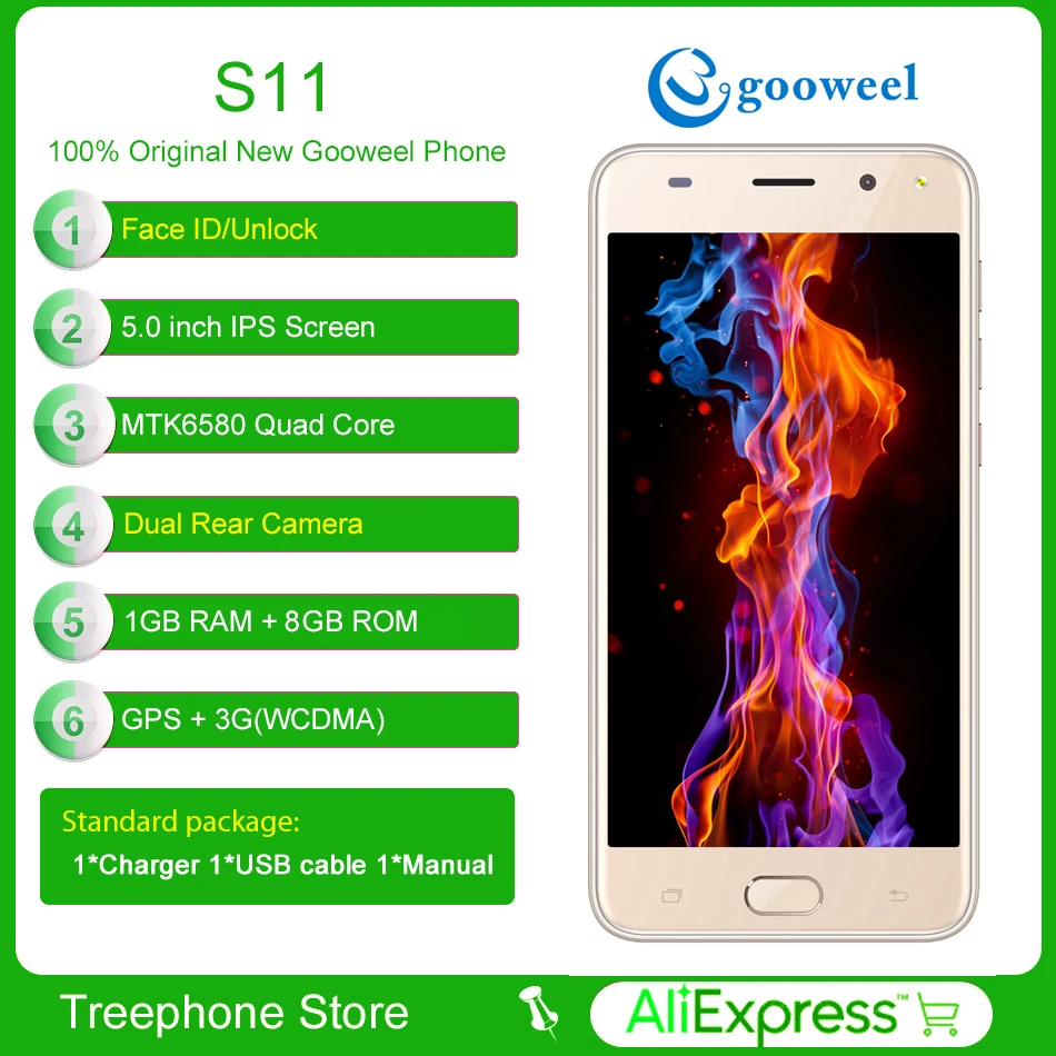 Gooweel S11 MTK6580 Quad core Face ID смартфон с 3g разблокирована 5 0 дюймов Экран мобильного