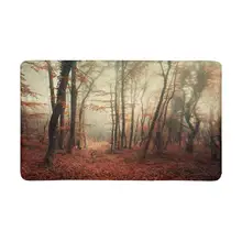 Таинственный осенний лес в тумане с красным и оранжевым напольный коврик с листьями анти-скольжение входной коврик пол ковер крытый/передние двери коврики