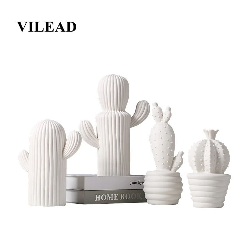 

VILEAD 4 Size Ceramic Cactus Figurines Creative Plant Ornaments Nordic Style Crafts Soft Home Decorations Accessories Hogar Gift