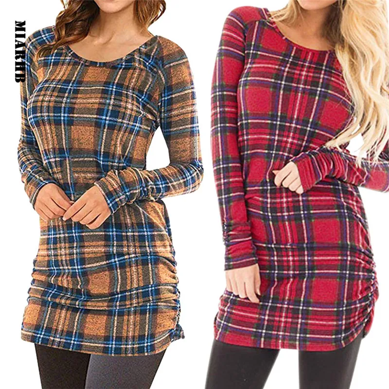 

Sunfree Womens Dress 2019 New Summer Dress Casual Fashion Women Dress Plaid Casual Plaid Casual Women Dress 3L45