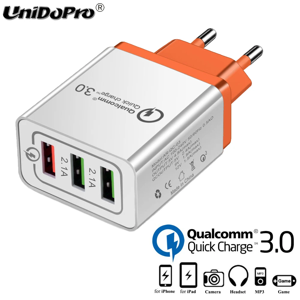 Быстрая зарядка QC 3,0 3-USB евро быстрое зарядное устройство переменного тока для UMIDiGi F1/F1 Play, power, Z Z1 Z2 S2 S3 Pro, A5 Pro, One Max, Crystal - Тип штекера: Европейский Союз (ЕС)