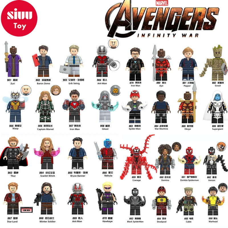 

For legoing Marvel Super Hero Grinch Deadpool Venom Antman Spider Iron man Avengers THOR loki Building Blocks Toys Figures YF33