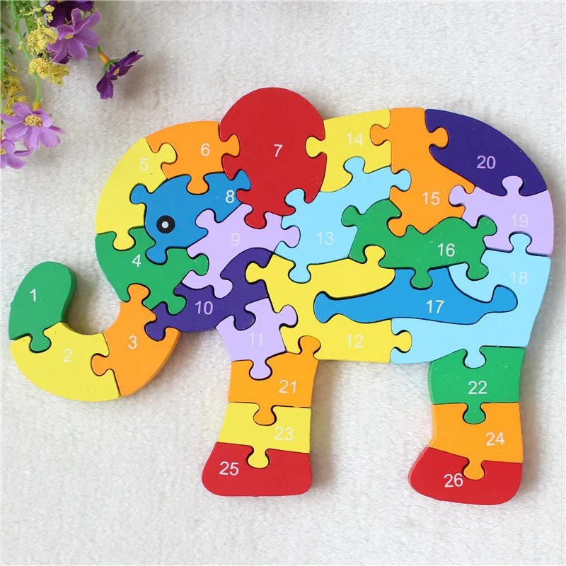 

free shipping Cartoon jigsaw puzzle toy wooden Octopus animal early digital 26 English alphabet puzzle