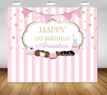 

custom milk and cookies flag star pink and white striped backdrop High quality Computer print party background