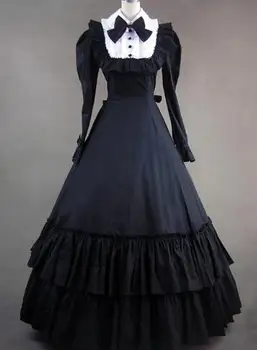 

Can be Custom 2015 wholesale Black long Sleeve Cotton 18th Victorian Gothic Lolita Dresses For ladies