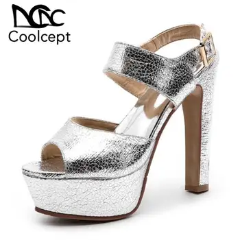 

Coolcept Sexy Women High Heel Sandals Peep Toe Office Lady Spike Heel Sandals Fashion Party Wedding Club Footwear Size 32-43