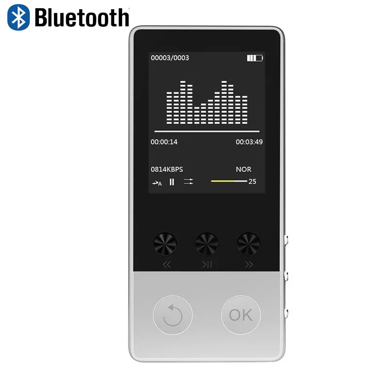 Металлический MP3-плеер Bluetooth Портативный аудио 8 Гб FLAC APE музыкальный плеер без потерь с fm-радио, рекордер, электронная книга, часы - Цвет: Серебристый