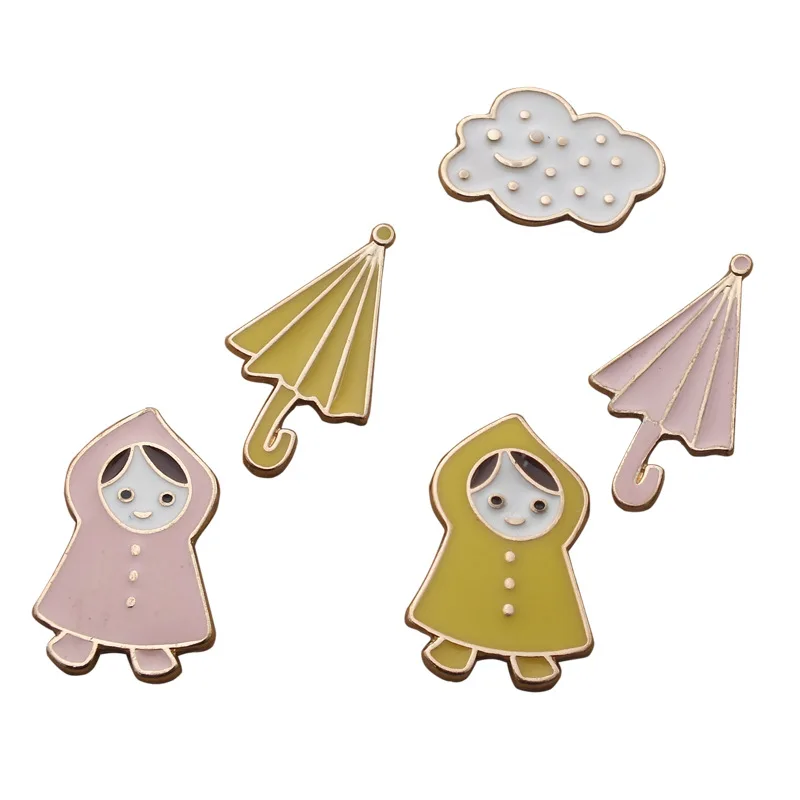10PCS / Lot Childlike Fun Childhood Raincoat Umbrella Clouds Youth Drop Drop Brooch Badge Sweater Brooch For Women Men