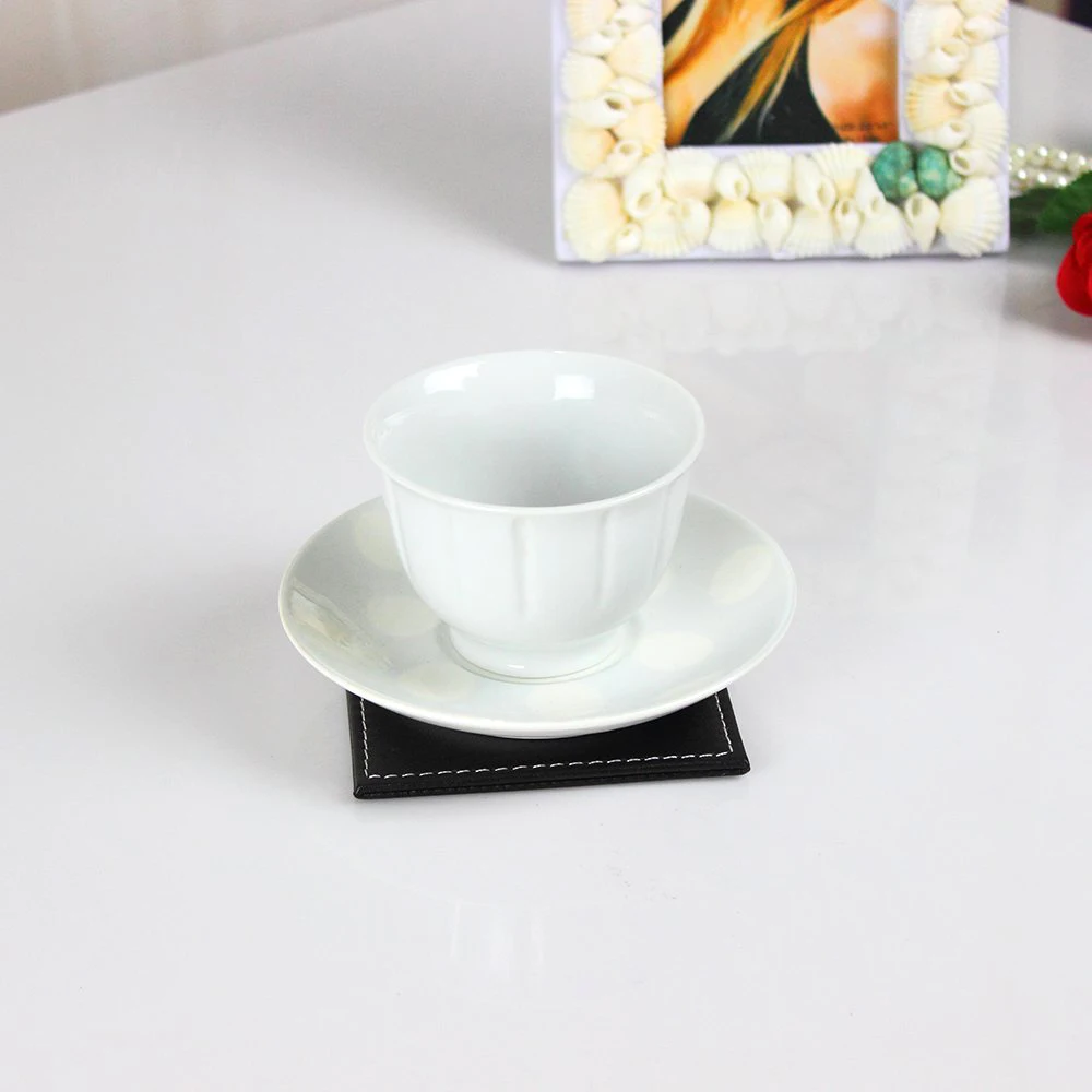 6pcs Leather Office Desk Square Coasters Set with Holder for Drinks