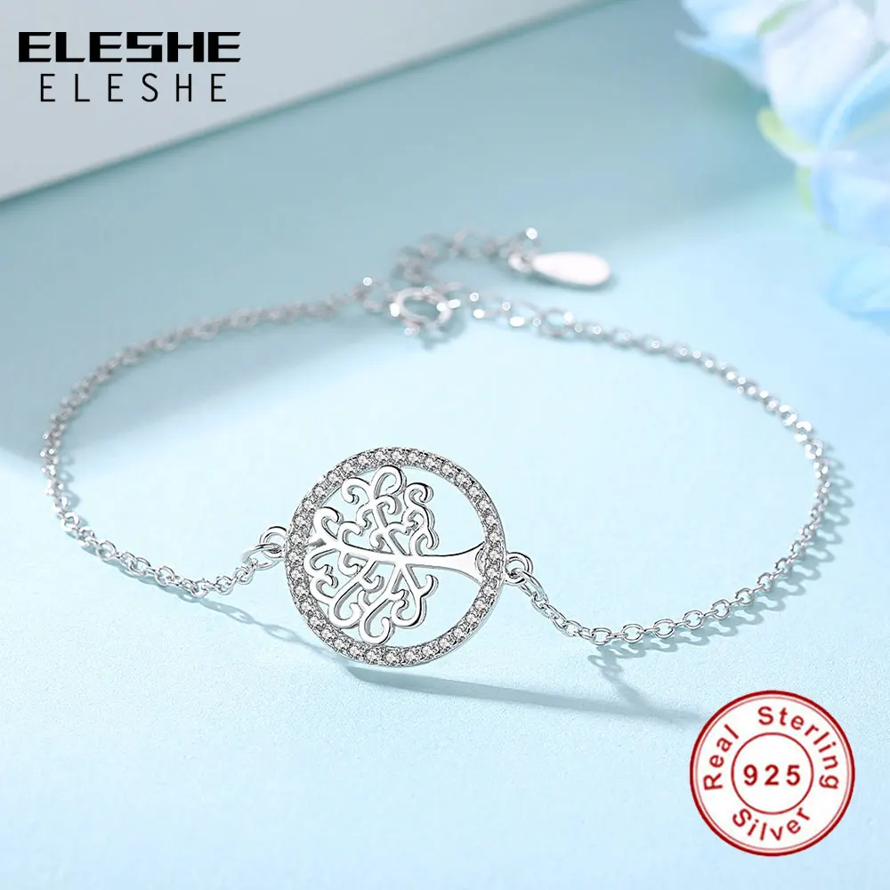 ELESHE, настоящая 925 пробы, серебряная подвеска "Древо жизни", браслет с кристаллами, регулируемый браслет-цепочка для женщин, модное ювелирное изделие