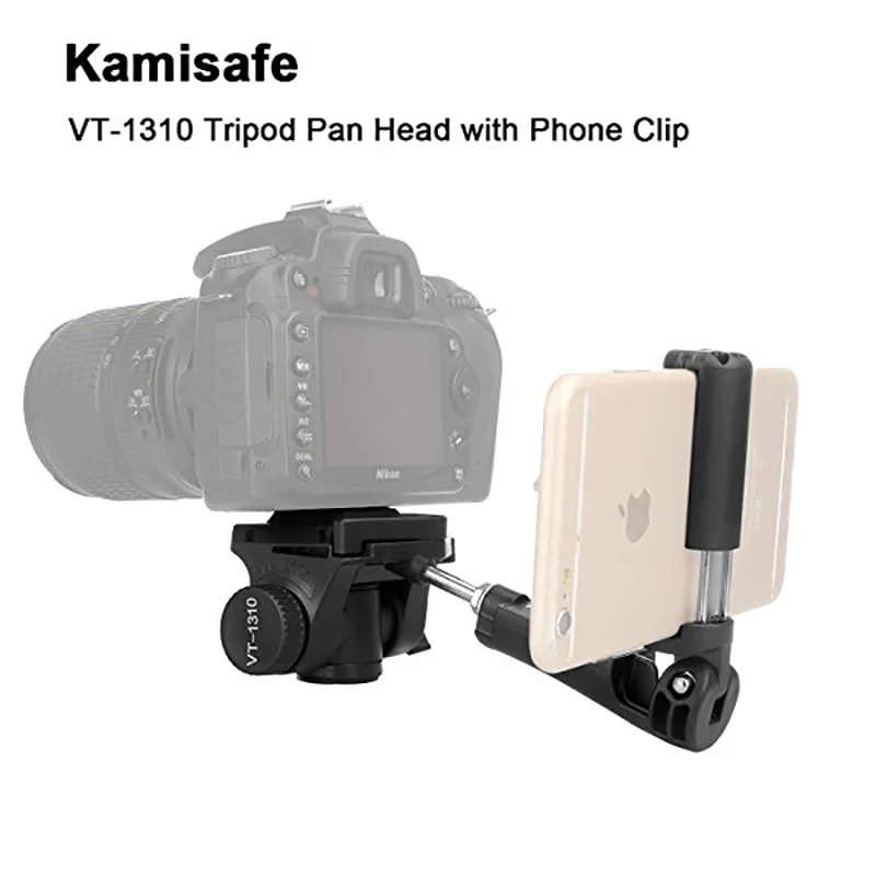 

Portable Lightweight Camera Video Tripod Pan Tilt Head with 1/4" Screw Quick Release Plate & Phone Clip KINGJOY VT-1310