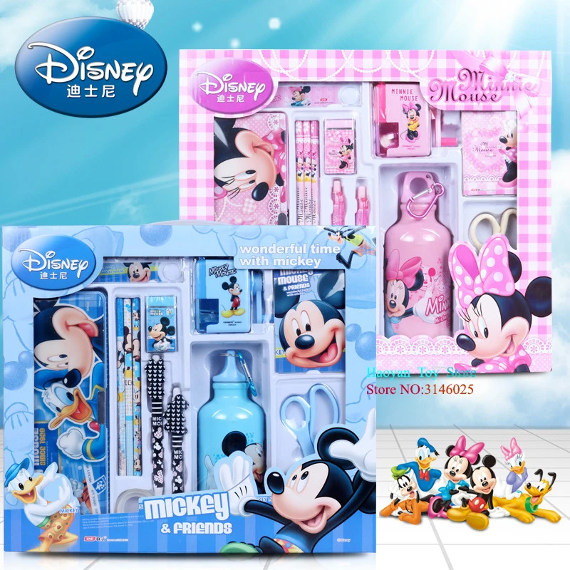 

Disney New 10pcs/set Mickey Minnie Mouse Cartoon School Gifts Sets Painting Ruler Primary School Healthy Material Wear-resisting