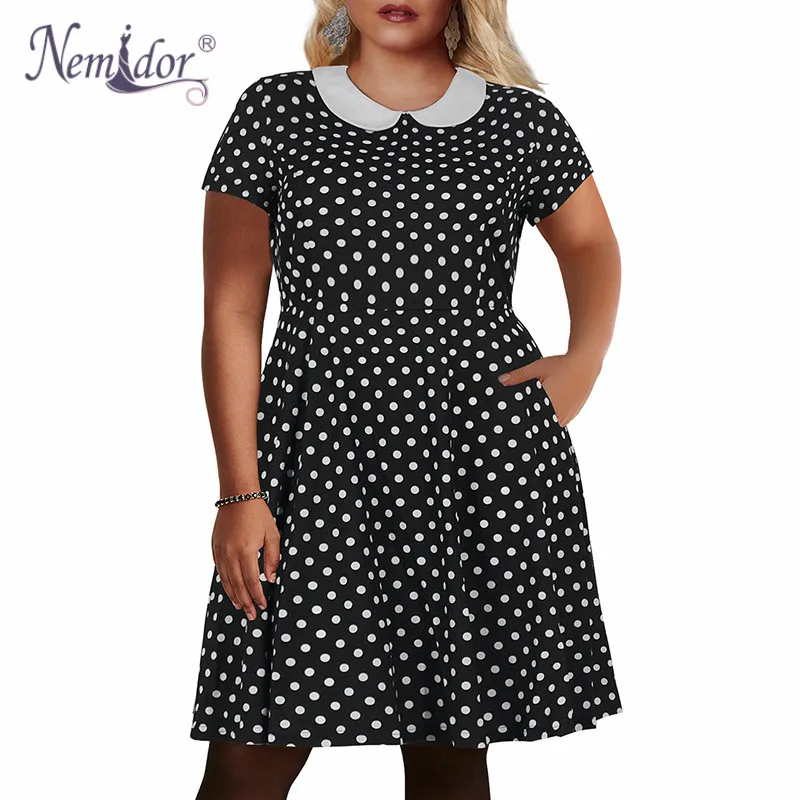 Nemidor Women's Peter Pan Collar Fit and Flare Plus Size Skater Party Dress(8)