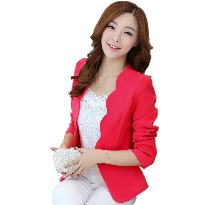 Ladies Spring Autumn Short Blazers Slim Single Button Wave Collar ...