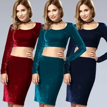 Women's Sets Sexy Velvet Outfits Bodycon Long Sleeve Crop Top Midi Skirt 2 Piece Dress Women's Sets Sexy Velvet Outfits Bodycon Long Sleeve Crop Top Midi Skirt 2 Piece Dress