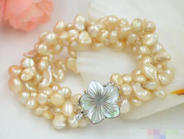 

1613 4row yellow lamina BAROQUE KESHI REBORN PEARL bracelet