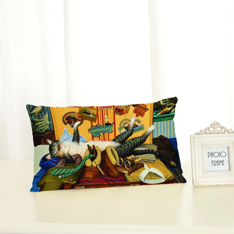 

Personalized Funny Cat Cushion Covers Fashion Creativity Home decoration 30x50 Decorative Beige Linen Pillow Case