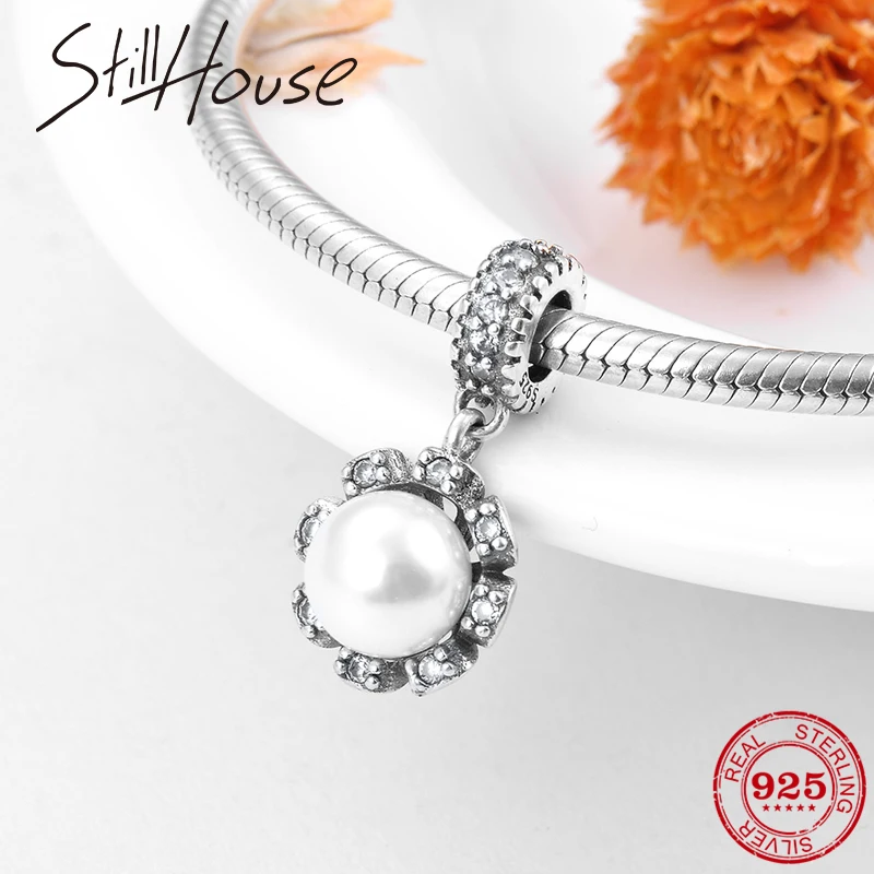 Fashion Big Pearl Charms Like Flowers 925 Sterling Silver Charming For Jewelry Making Fit Original Pandora Necklace Bracelet | Украшения и