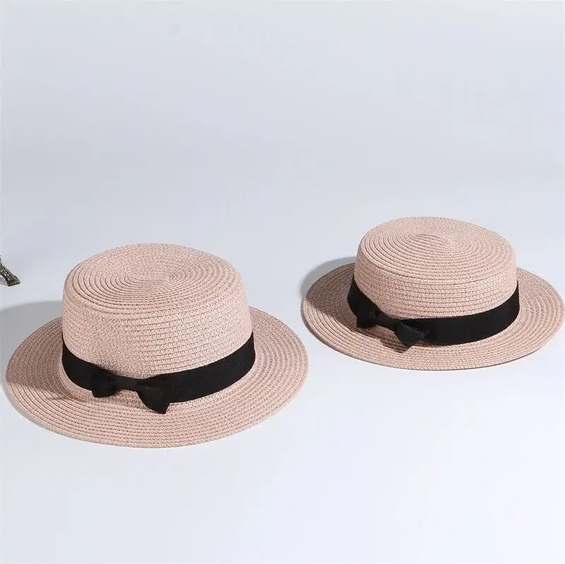 Простая Солнцезащитная шляпа для родителей и детей, милые детские солнцезащитные шляпы, женская соломенная шляпа ручной работы с бантом, пляжная шляпа с большими полями, Повседневная летняя кепка для девочек