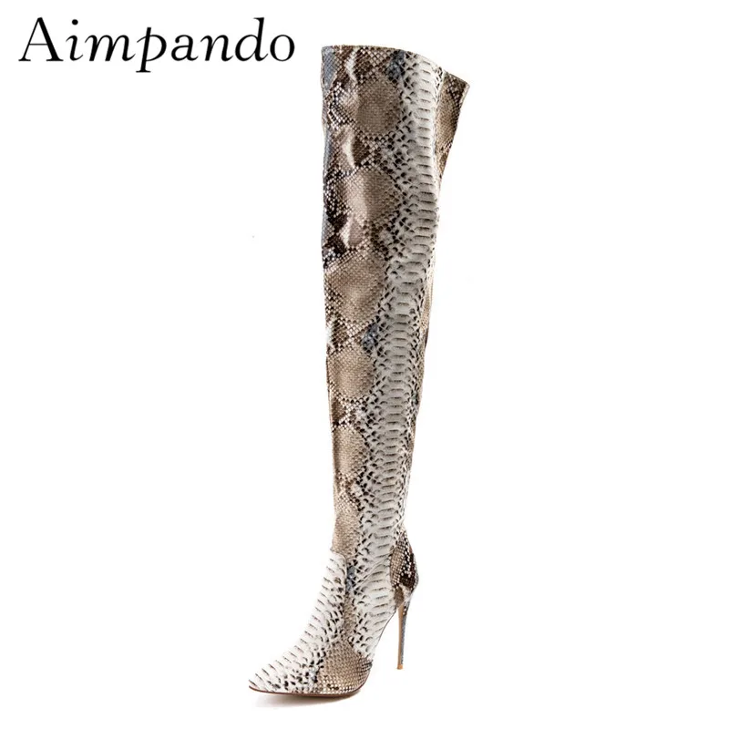 

Sexy Serpentine Over The Knee Boots Woman 10cm Stiletto Heel Pointed Toe Side Zip 2019 Fashion Lady Long Boots Women