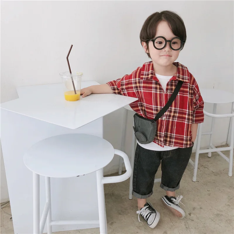 Celveroso new spring Cute Baby Kids Boys Girls Long Sleeve Shirt Plaids Checks Tops Blouse New Fashion Clothes Casual - Цвет: Красный