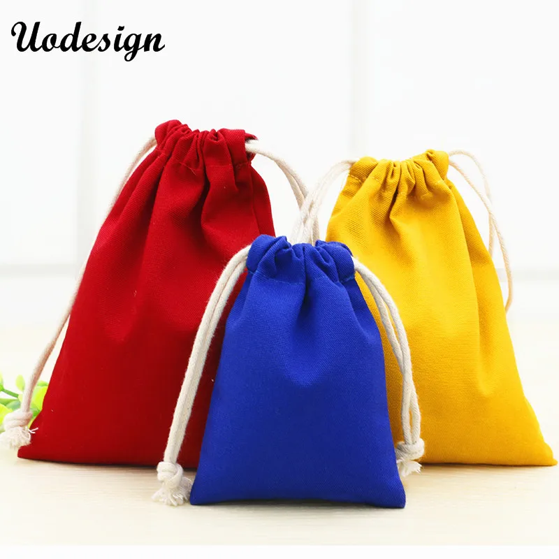 20pcs/lot 5 Colors Cotton Canvas Pouch Wholesale Custom Logo Printed Small Drawstring Gift Bags Packing Bags Jewellery Pouches Jewelry Packaging