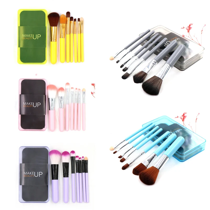 

ELECOOL 7 Pcs/Set 5 Color Makeup Brushes Set Translucent Boxed Foundation Eyeshadow Highlighter Blush Powder Lipstick Brush Tool