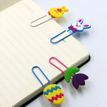 

Newest Arrival Happy Eatser 4x Rabbit Soft PVC Head Paper Clip Bookmarks Student Stationery School Office Creative Supply