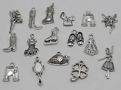 

30 Tibet Silver Assorted Girl Dress Shoe Fairy Charm Pendants Craft Jewelry