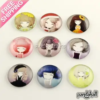 

10mm/12mm/20mm/25mm Little Girl Pattern Flatback Half Round Glass Dome Cabochons for DIY Projects Mixed Color