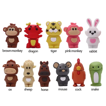 

Pendrive USB2.0 cartoon cute tiger/rabbit/snake/chicken usb flash drive 128GB 62GB 32GB Chinese Zodiac Animal pen drive 16GB 8GB