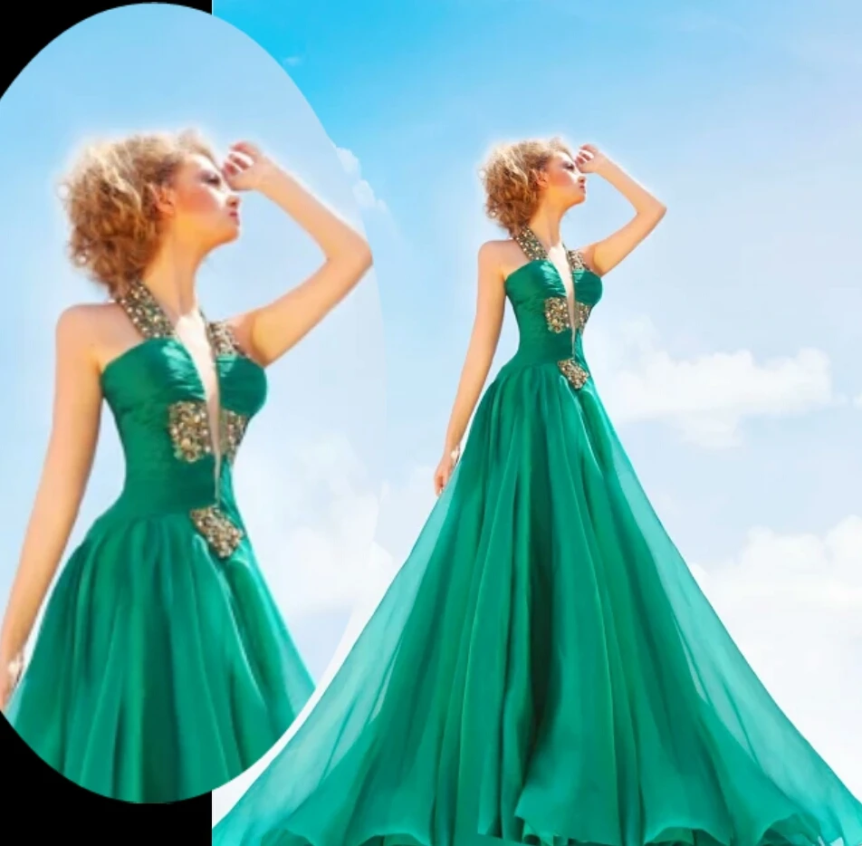 Шифон Пром Платья Pluse Размер Vestidos De Festa Холтер Бусы Кристалл владеет Империя Royal Формальные GE201688