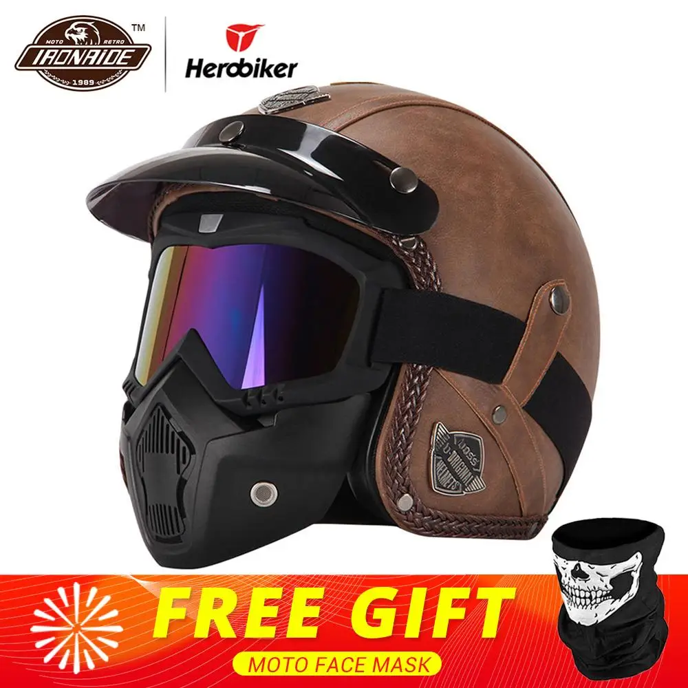 Acheter Nouveau Rétro Vintage Style Allemand Moto Casque 3 4 Face