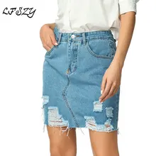 Женские юбки Новая женская полудлина джинсовая юбка лето деловая Повседневная синяя джинсовая юбка с дырками больше размеров s-xl