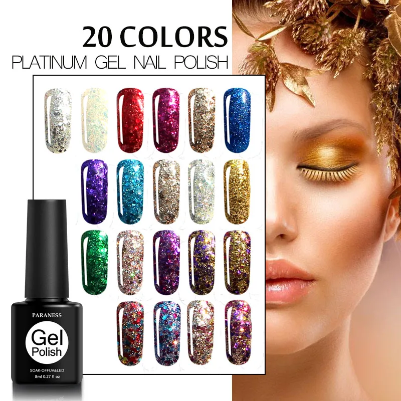 

Paraness Diamond Sequins Glitter UV Gel Nail Polish Soak Off Painting Gel Varnish Nail Art Manicure Professional Gel Polish