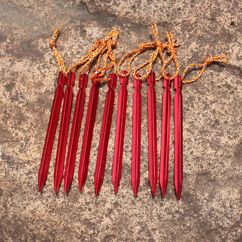 

10pcs 18cm Aluminium Alloy Tent Peg Nail 700I Aluminium Alloy Stake with Rope Camping Equipment Outdoor Traveling Beach