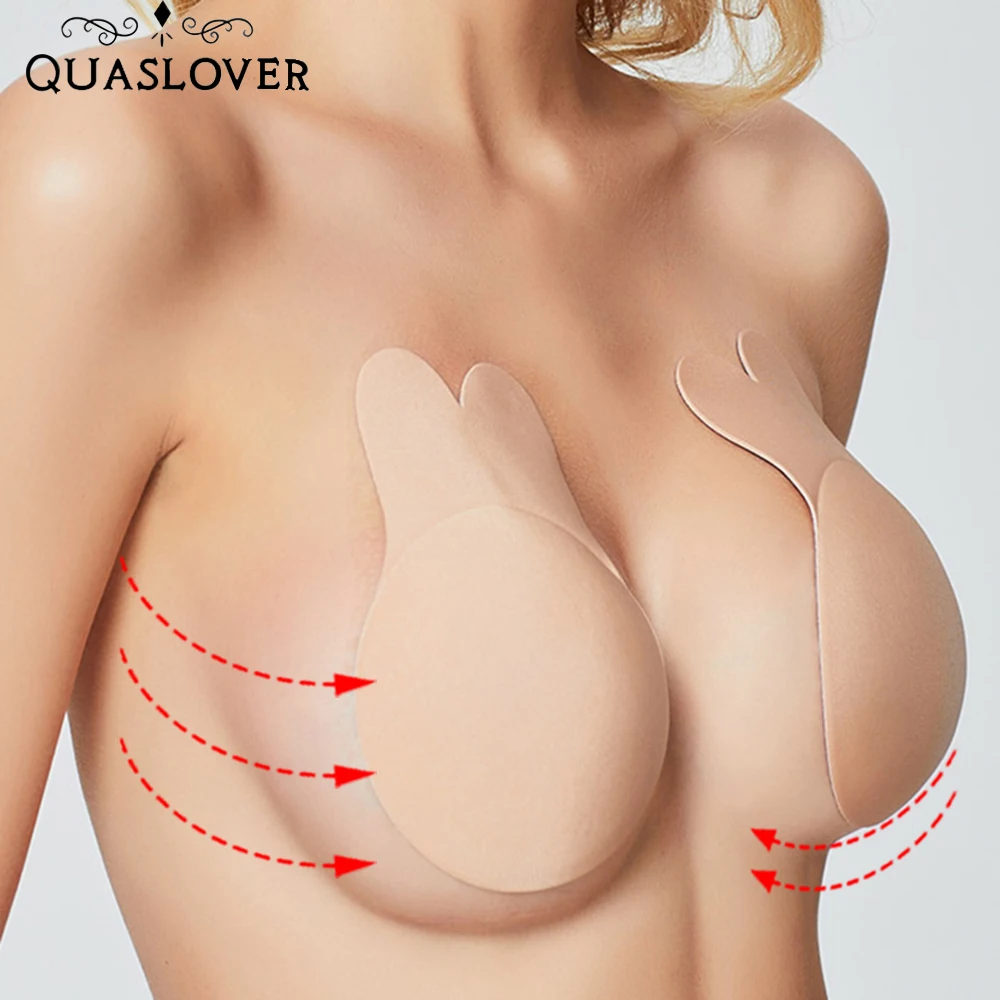 

1 Pair Breathable Silicone Bra Rabbit Push Up Bra for Women Self Invisible Adhesive Bra Front Closure Strapless Brassiere