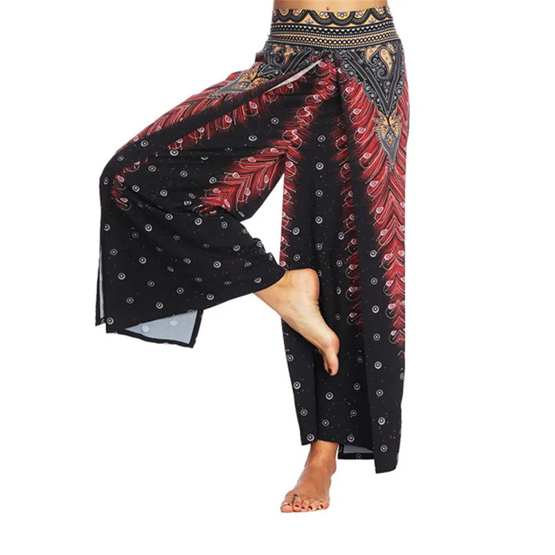 Women Yoga Pants Ladies Loose Elastic Fabric Yoga pants Women High Waist Sexy Flared Trousers Open Fork Leg Leggings #J09#F (12)