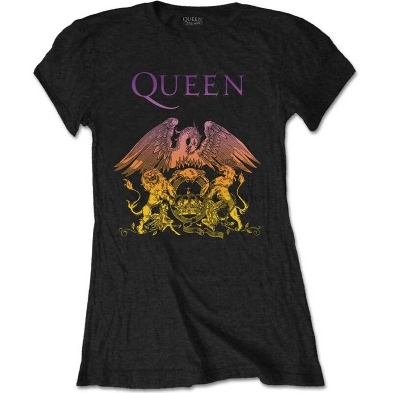 

Queen Crest Gradient Freddie Mercury Bohemian Rhapsody Black Womens t-shirt