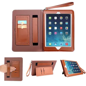 

For iPad 9.7 inch 2018/2017 Sleeve Case Cover Multi Function Flip Genuine Leather Case Card Slots Stand Wrist Strap for air 2/1