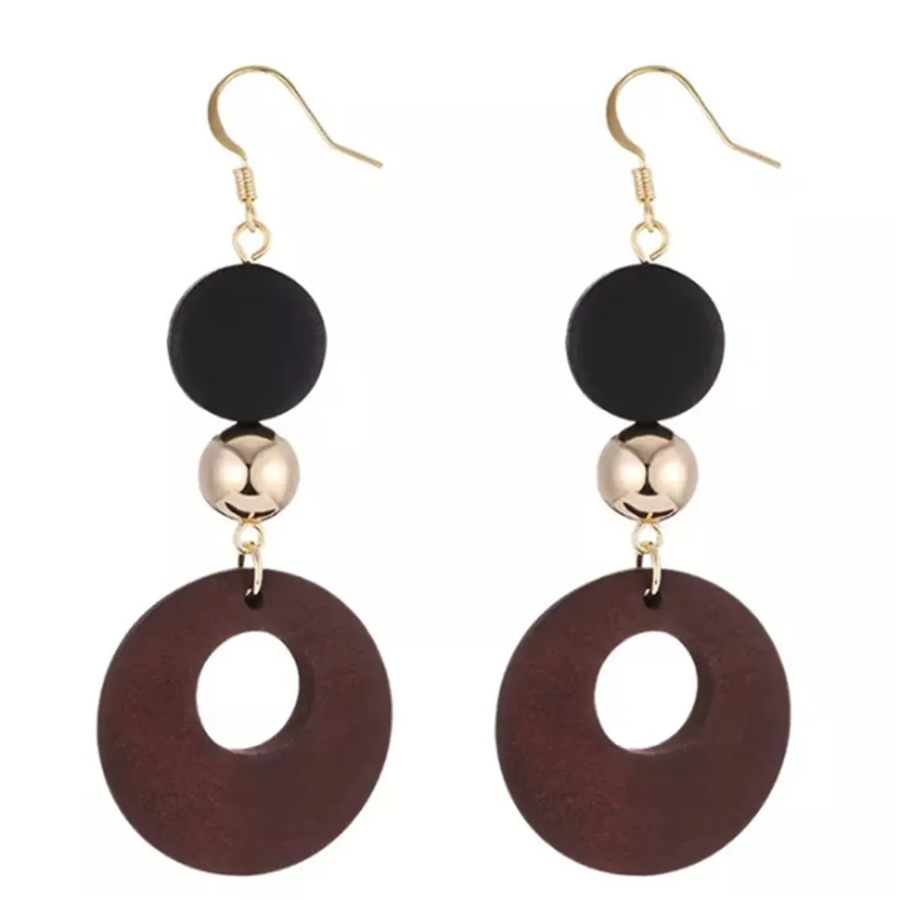 

Fashion Simple Alloy beads Geometric Wooden Earrings Female Long Dangle Earrings