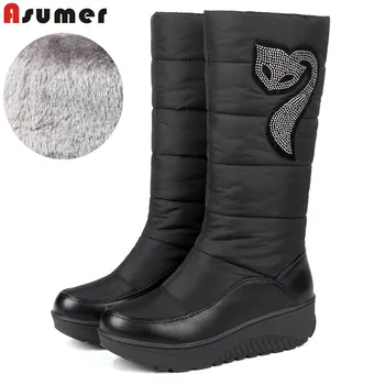 

ASUMER HOT 2020 Winter Russia keep warm snow boots women Cotton shoes fashion platform down fur boots half knee high boots