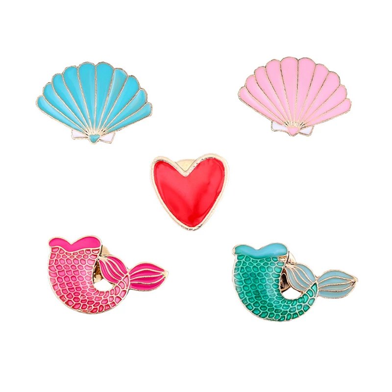 

Cartoon Cute Mermaid Tail Scallop Shell Heart Brooch Enamel Pins Brooches for Women Metal Badge Collar Jackets Lapel Pin Jewelry