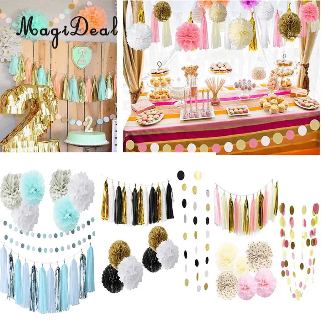 MagiDeal New Hot Sale 20Pcs/Set Tissue Paper Flowers Balls Tassels Banner Garland Party Happy Birthday Day Special Holiday Decor