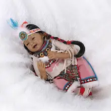 New 22″ 53cm Silicone Newborn Baby Native American Indian Reborn Baby Doll Boneca Toys for Girls Kids Christmas Gifts Juguetes