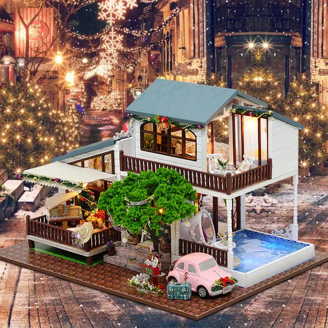 cute room diy doll house 3d miniature wooden houses with furniture