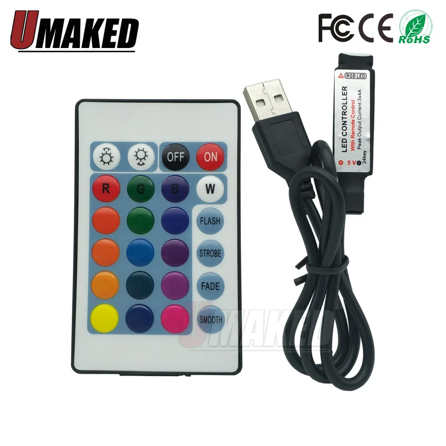 Контроллер RGB с ик подсветкой 5 в 12 24 клавиши 1 комплект|Контролеры RGB| |