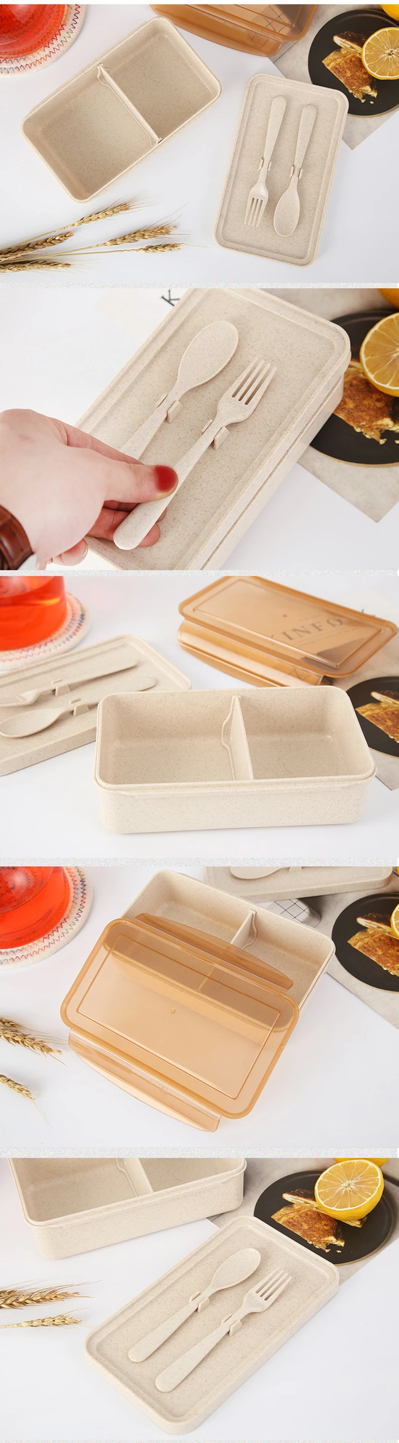 TUUTH Wheat Straw Lunch Box Movable Partition Design Microwave Heating Portable Lunch Box for Kids Picnic School Food Container B3